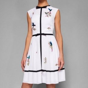 Ted Baker bird dress white chiffon size 4 L